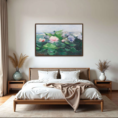 Water lilies in a pond with green leaves by Karl Hagemeister
