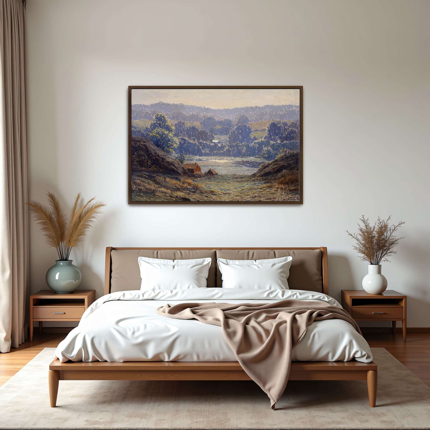 A landscape with a house in a valley by Leonard Ochtman