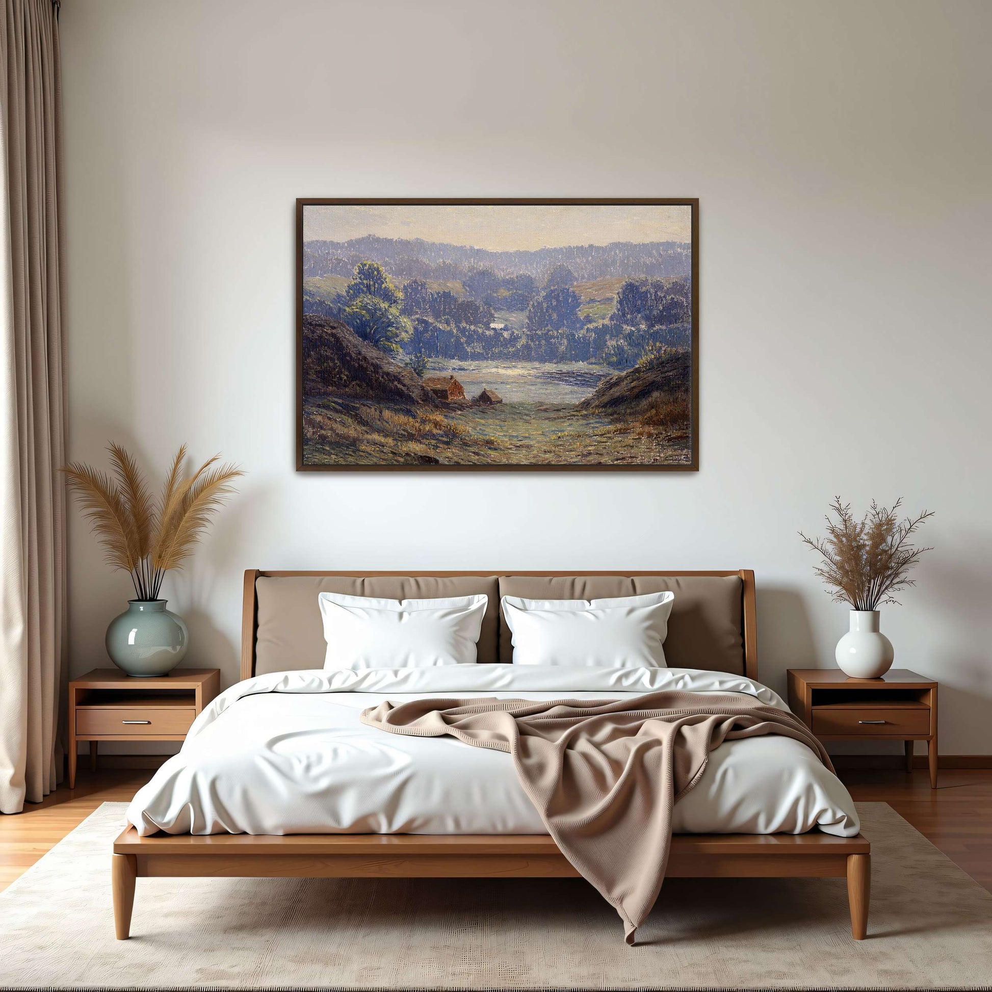 A landscape with a house in a valley by Leonard Ochtman