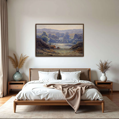 A landscape with a house in a valley by Leonard Ochtman