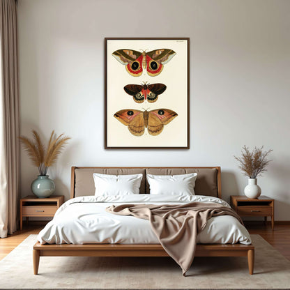 Three butterfly specimens on white background by Pieter Cramer