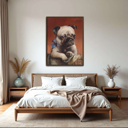Portrait Of A Pug With A Blue Bow By Carl Reichert