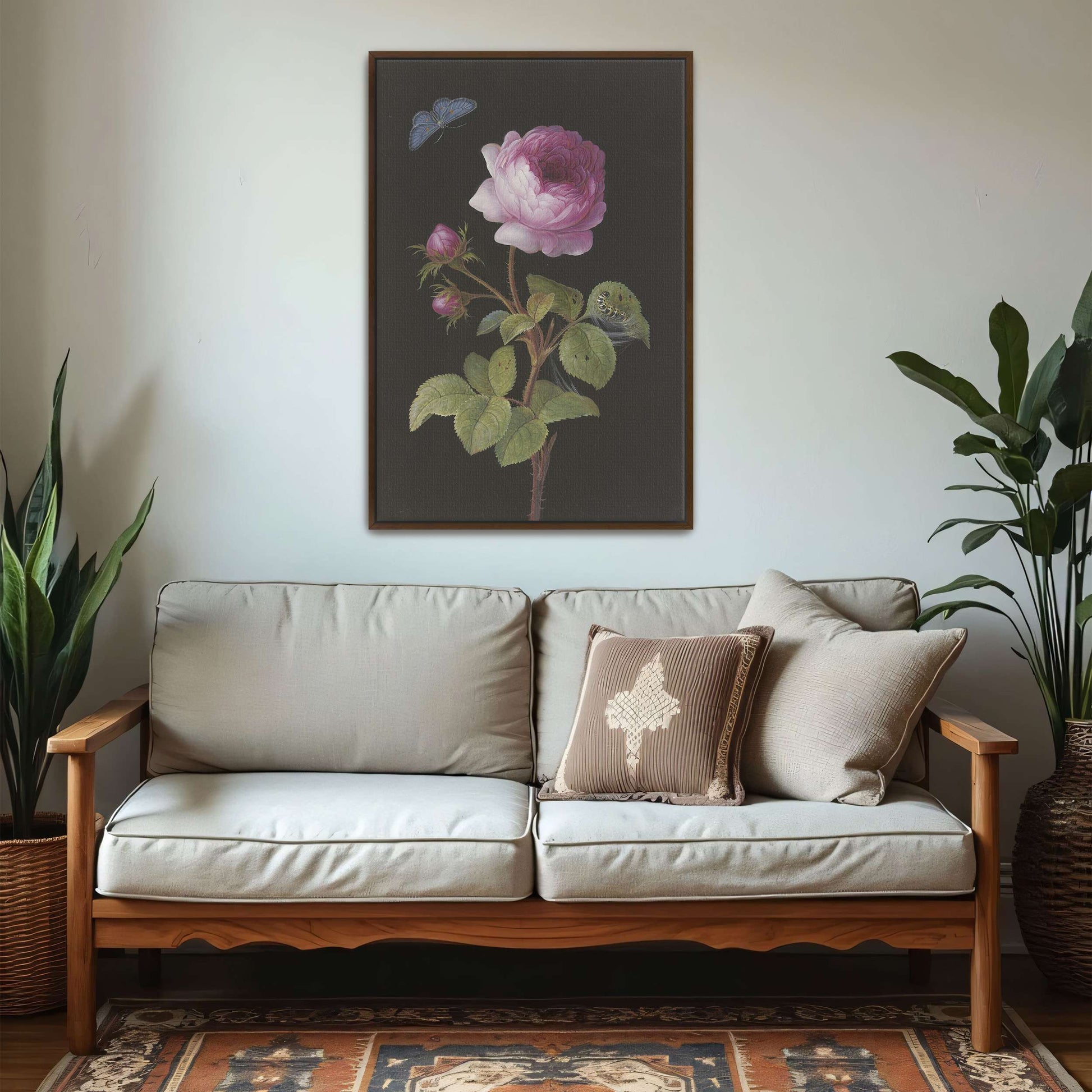 Pink rose, butterfly, caterpillar by Elisabeth Christina Matthes