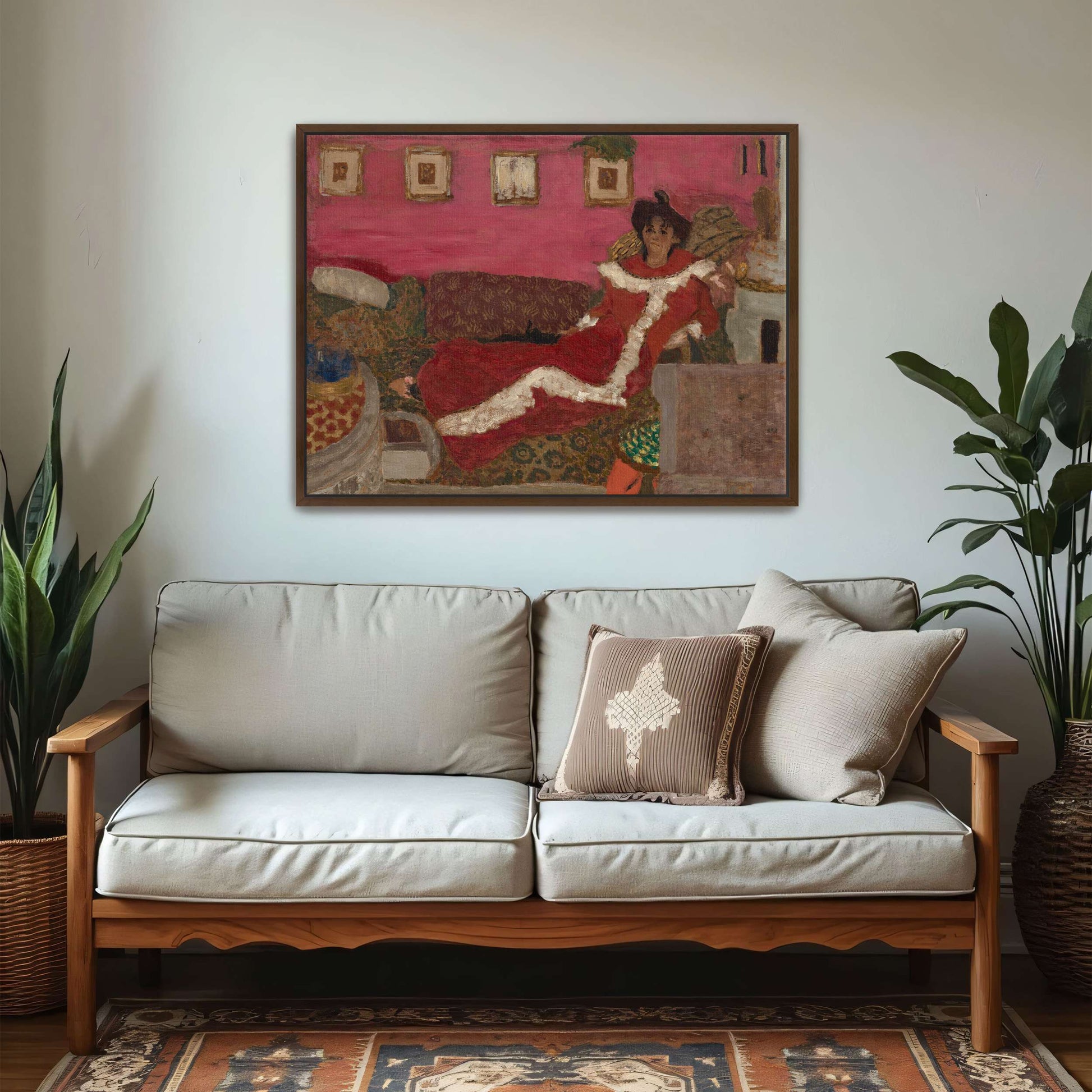 Woman in red dress on a couch by Édouard Vuillard