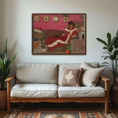 Woman in red dress on a couch by Édouard Vuillard