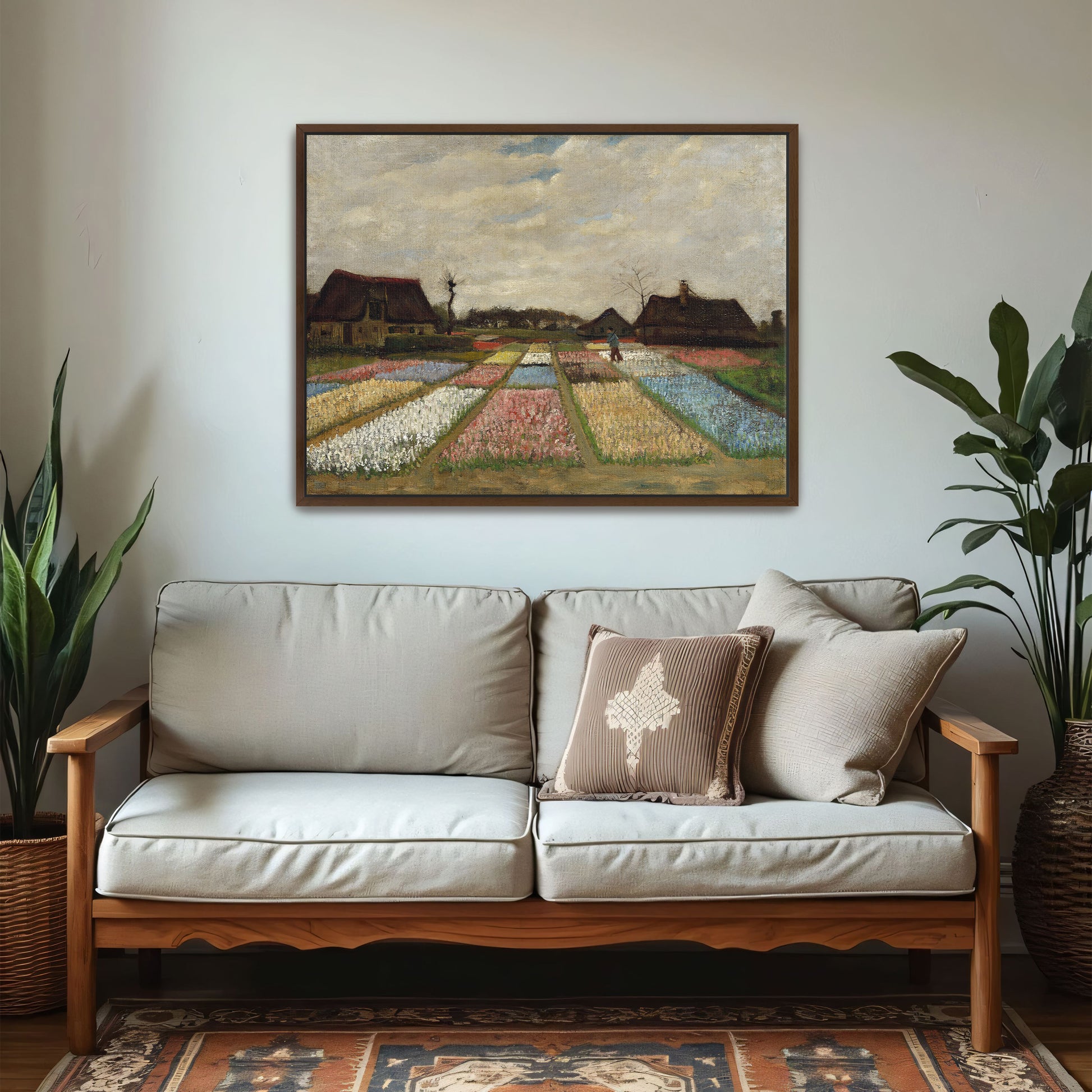 Colorful Flower Fields With Farmhouse By Vincent Van Gogh