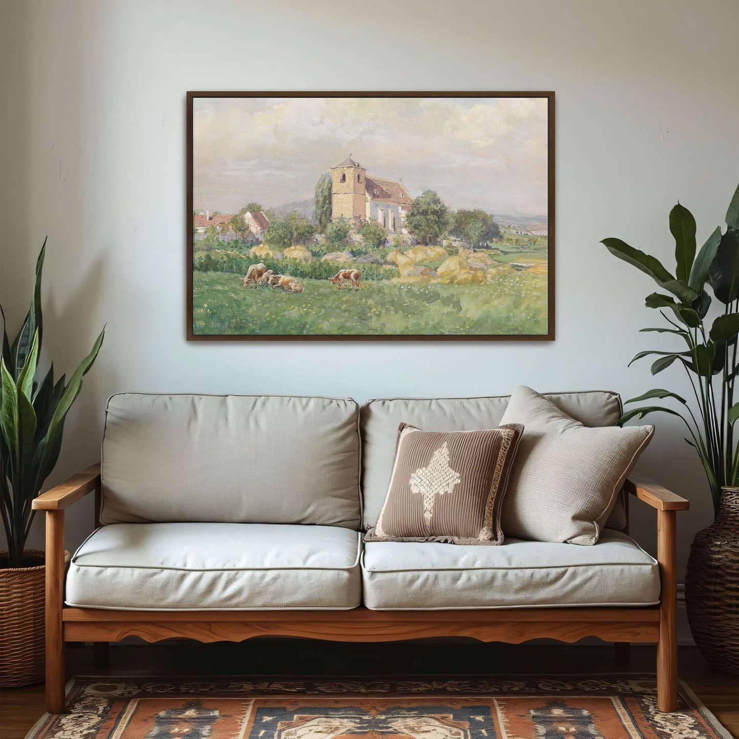 Church and cows in a field by Eugen Jettel