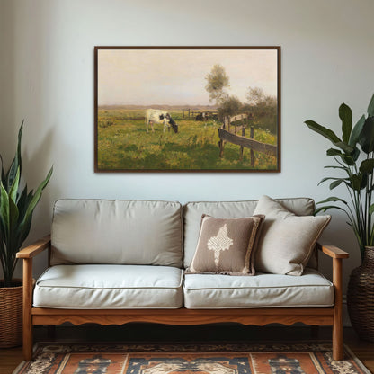 Cows Grazing In A Field With A Wooden Fence By Eugen Jettel