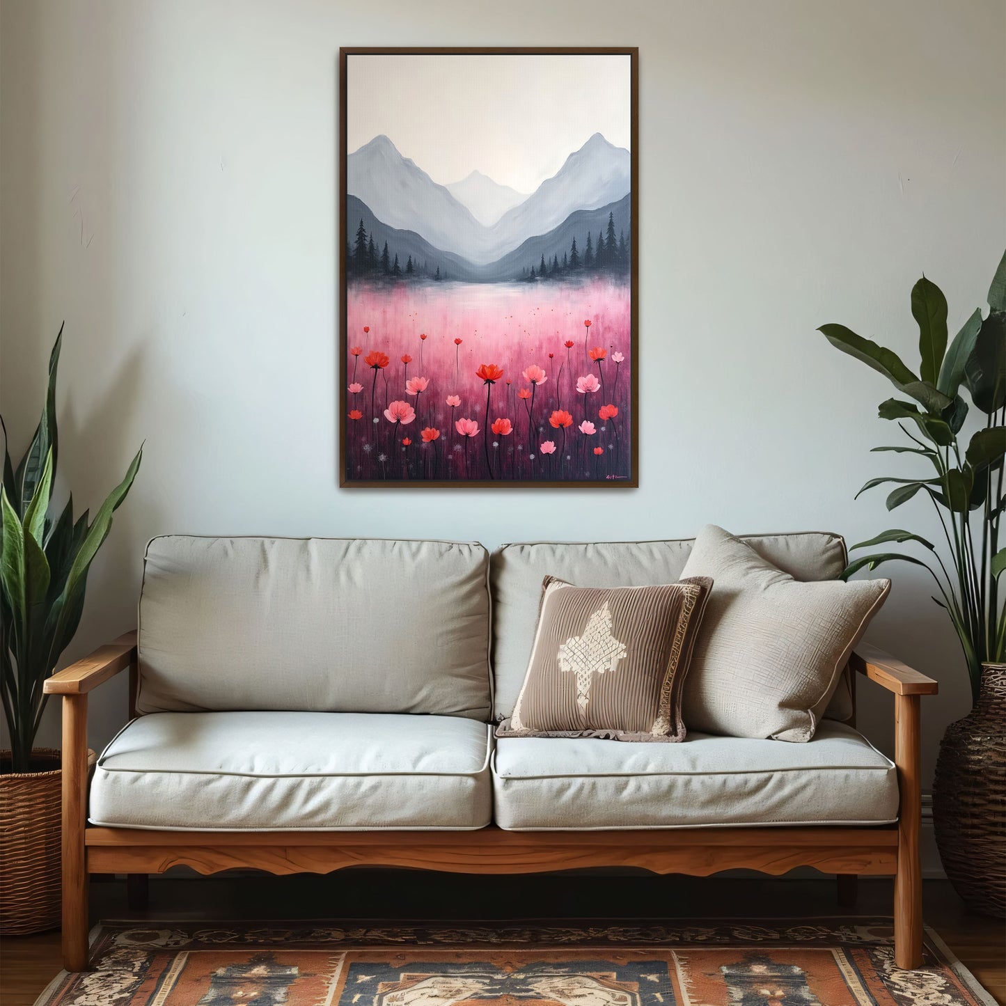 Mountain Landscape With Pink Flowers By Yara Rabibzad