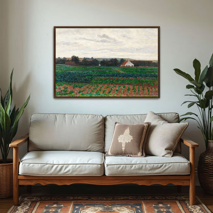 Farmhouse In A Field With Cloudy Sky By Paul Baum