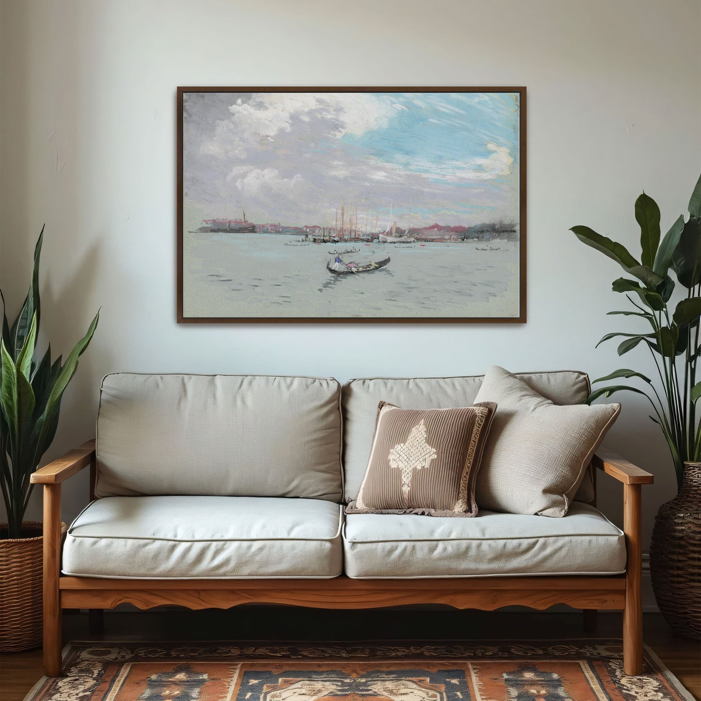 Gondola On Calm Water, Venice, With Boats And Buildings In Background By Joseph Pennell