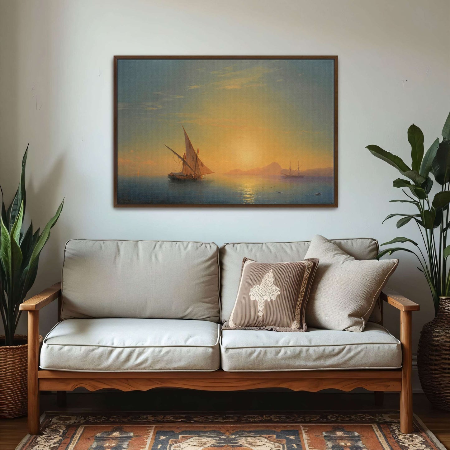 Sailboats at sunset over a calm sea by Ivan Konstantinovich Aivazovsky
