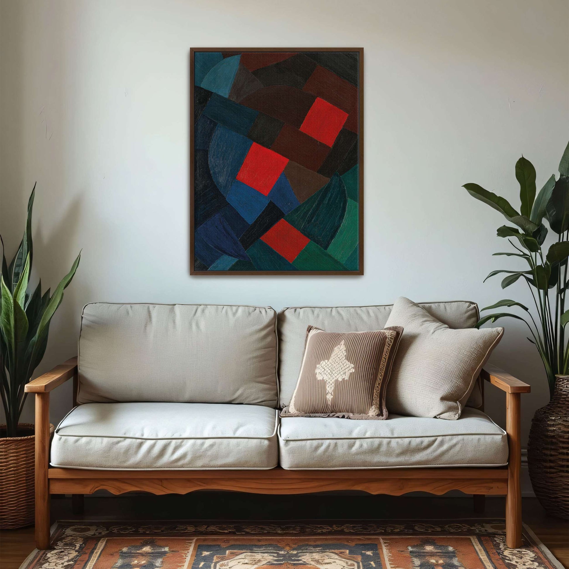 Abstract geometric painting with red squares by Otto Freundlich