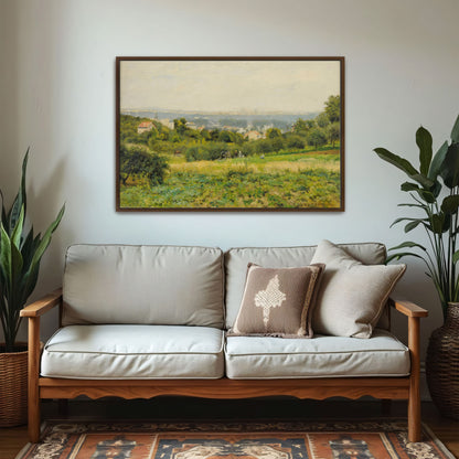 A Pastoral View Of A Cityscape With Rolling Hills And A Distant Church By Stanislas Lépine