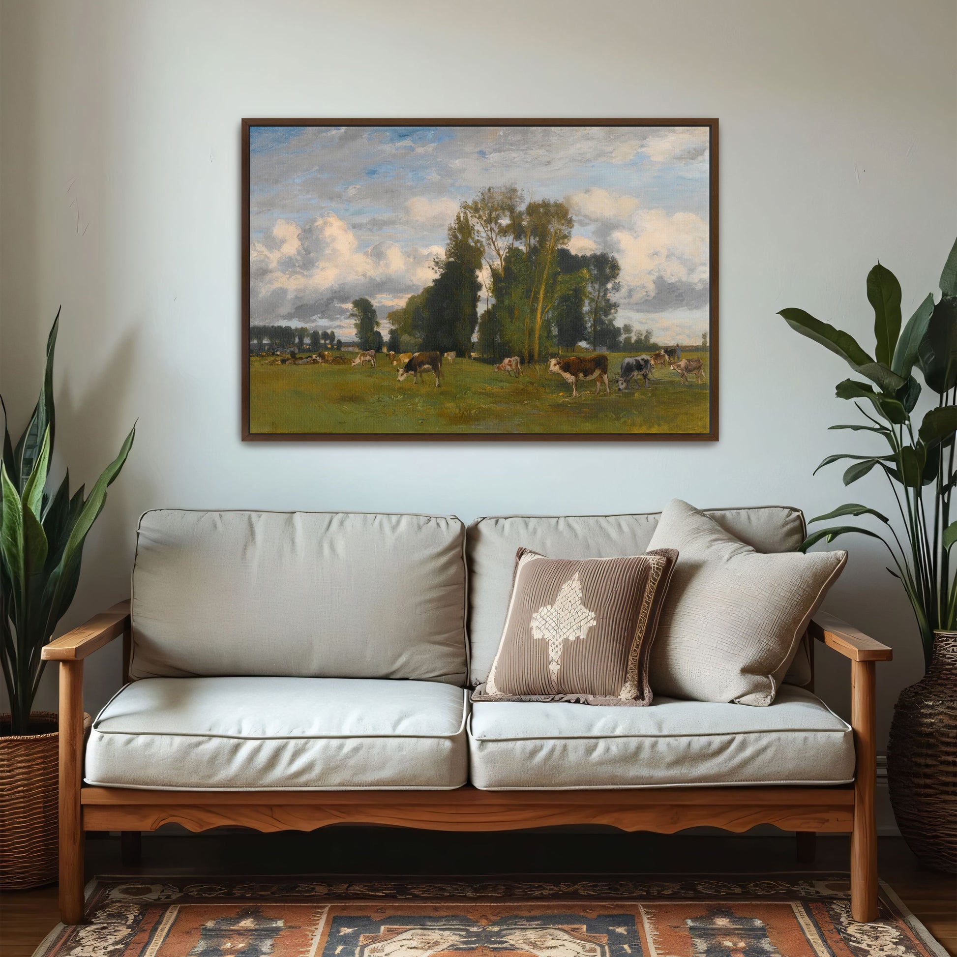 Rural Meadow With Cows Grazing Under Cloudy Sky By Eugen Jettel