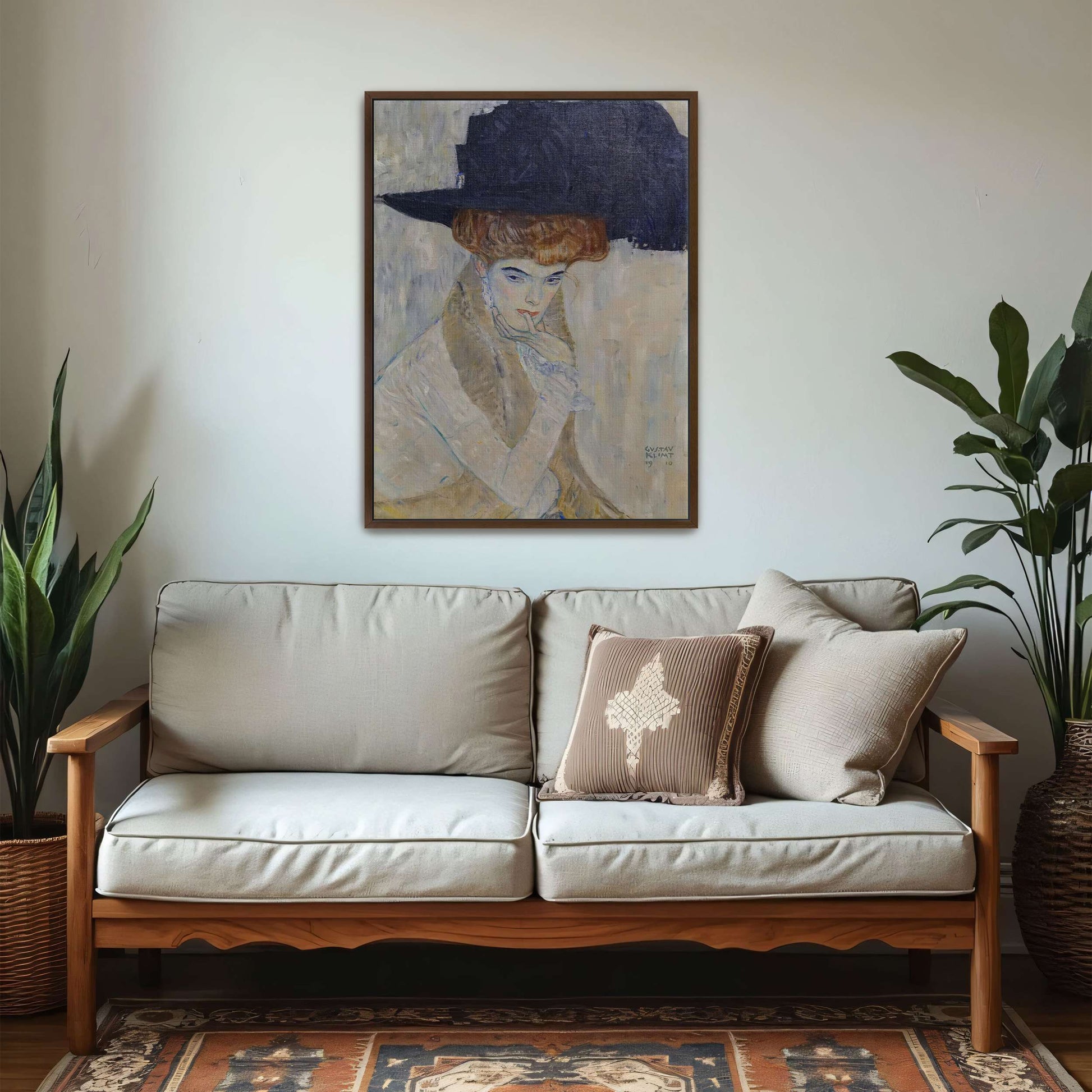 Woman in a black hat, portrait by Gustav Klimt
