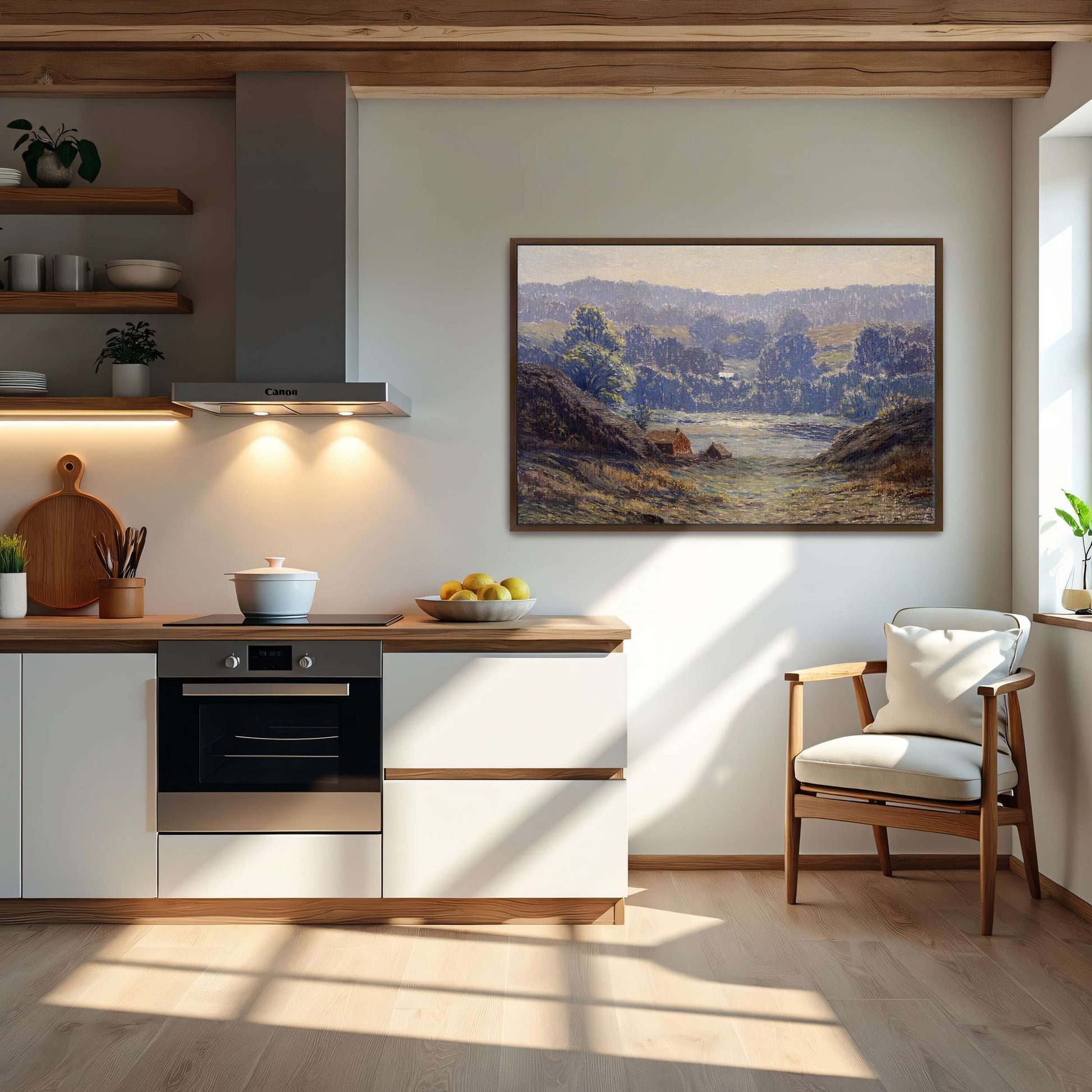 A landscape with a house in a valley by Leonard Ochtman