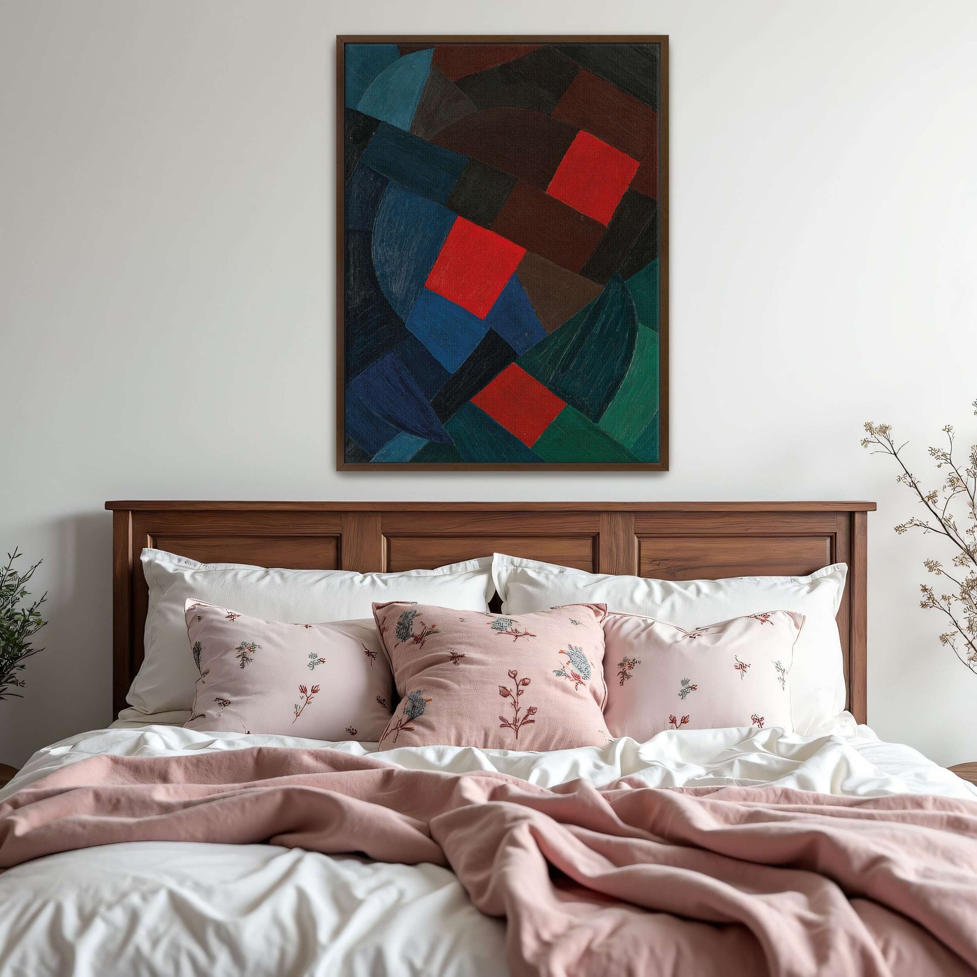 Abstract geometric painting with red squares by Otto Freundlich