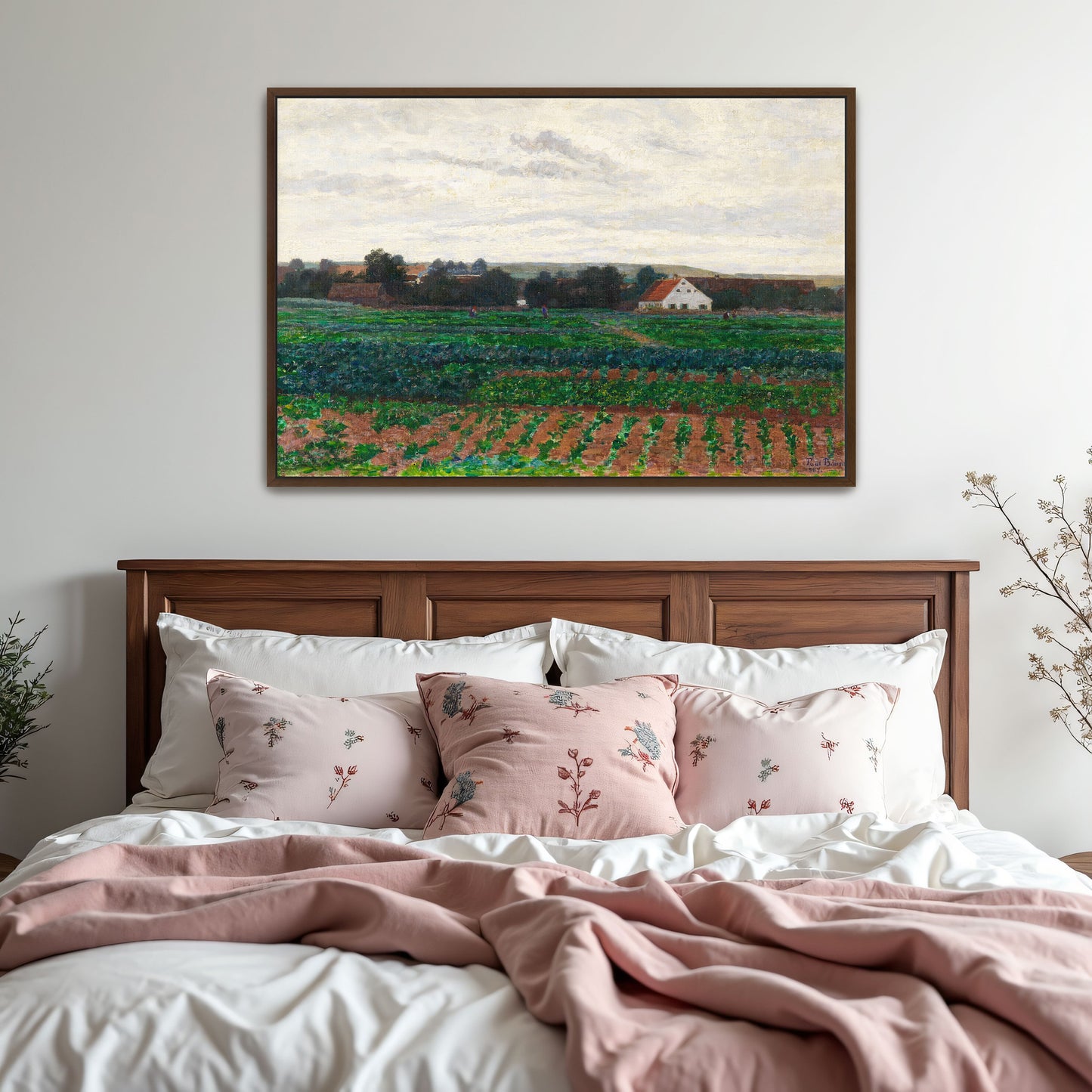 Farmhouse In A Field With Cloudy Sky By Paul Baum