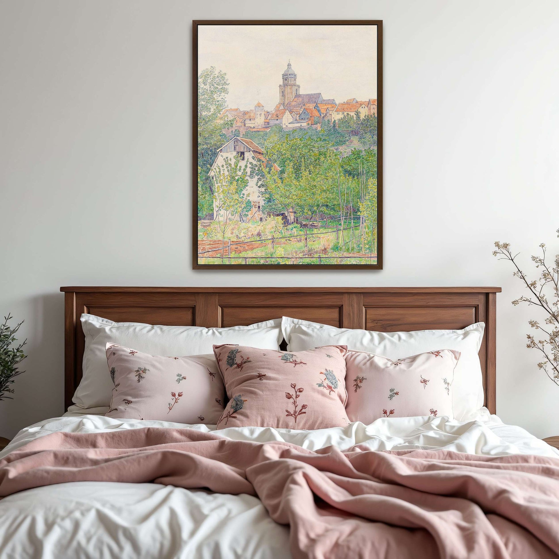 Village landscape with church tower by Paul Baum