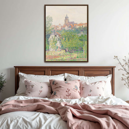 Village landscape with church tower by Paul Baum