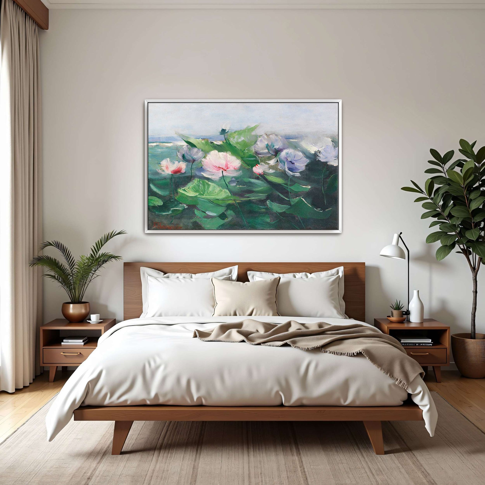 Water lilies in a pond with green leaves by Karl Hagemeister