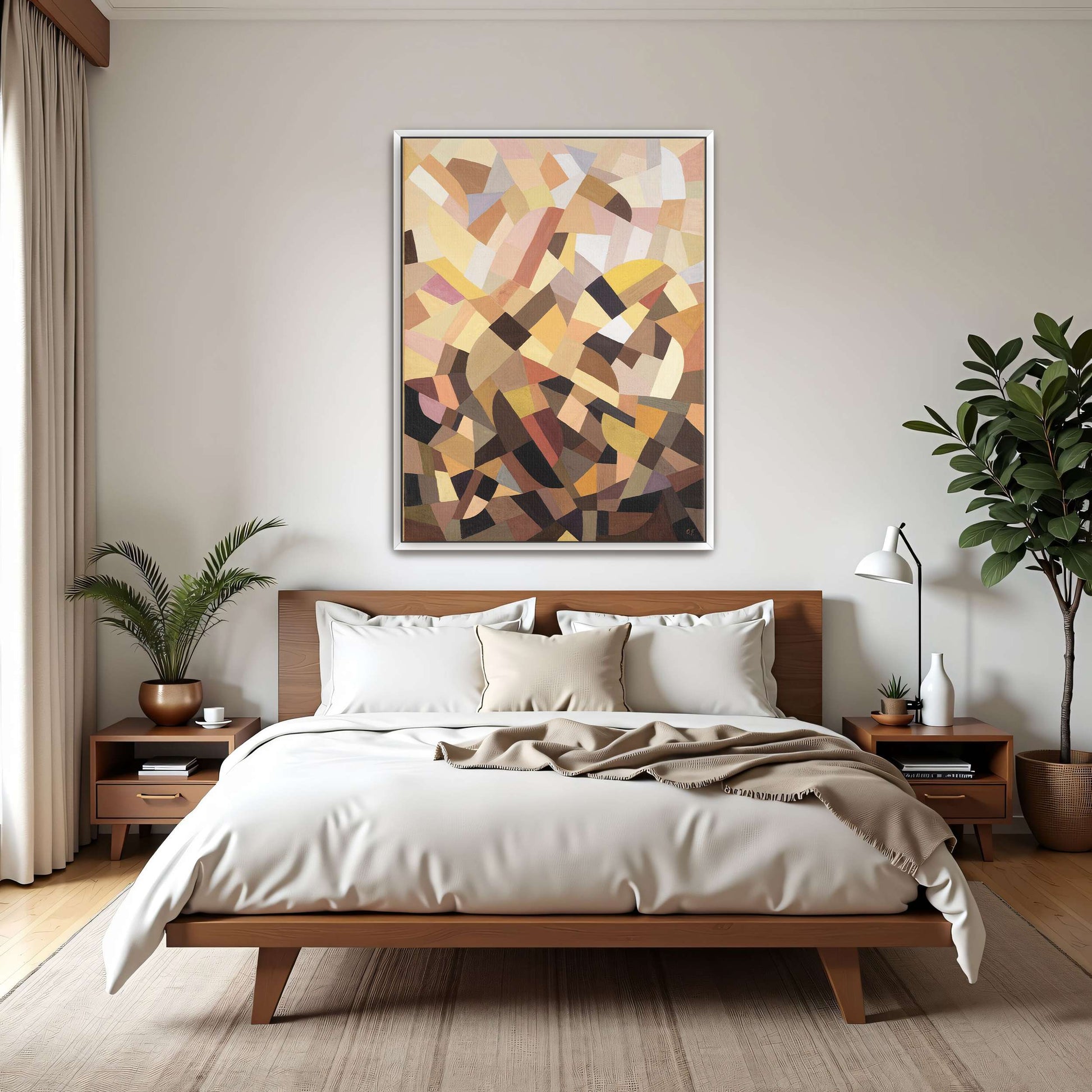 Abstract geometric painting with brown, yellow, and pink shapes by Otto Freundlich