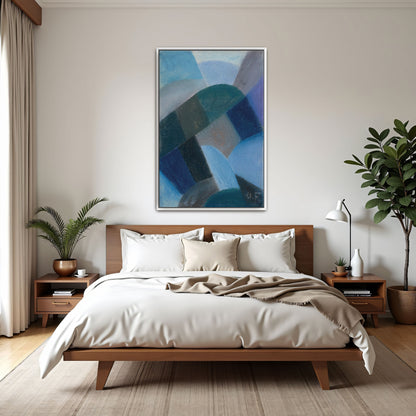 Abstract Geometric Composition In Shades Of Blue, Green, And Gray By Otto Freundlich