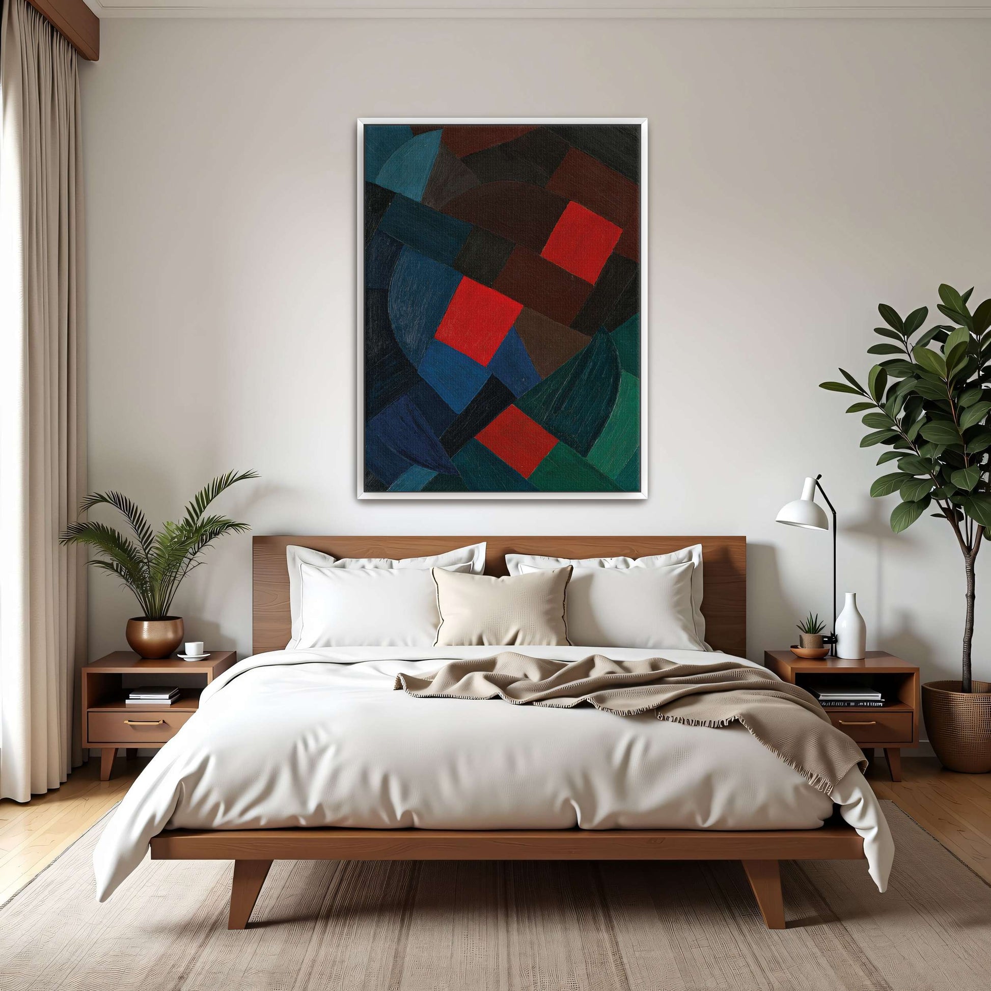 Abstract geometric painting with red squares by Otto Freundlich