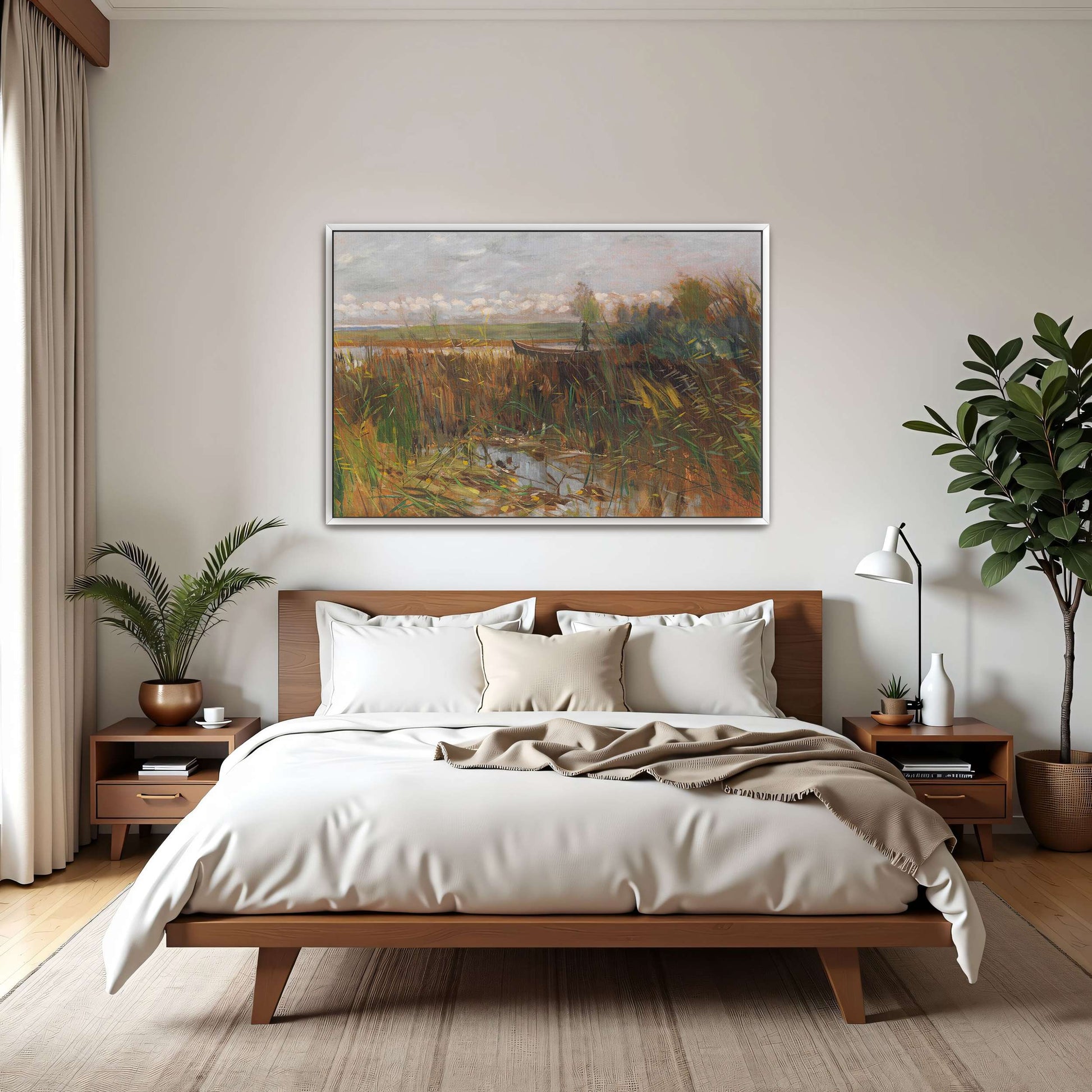 A boat in a marsh with reeds by Karl Hagemeister