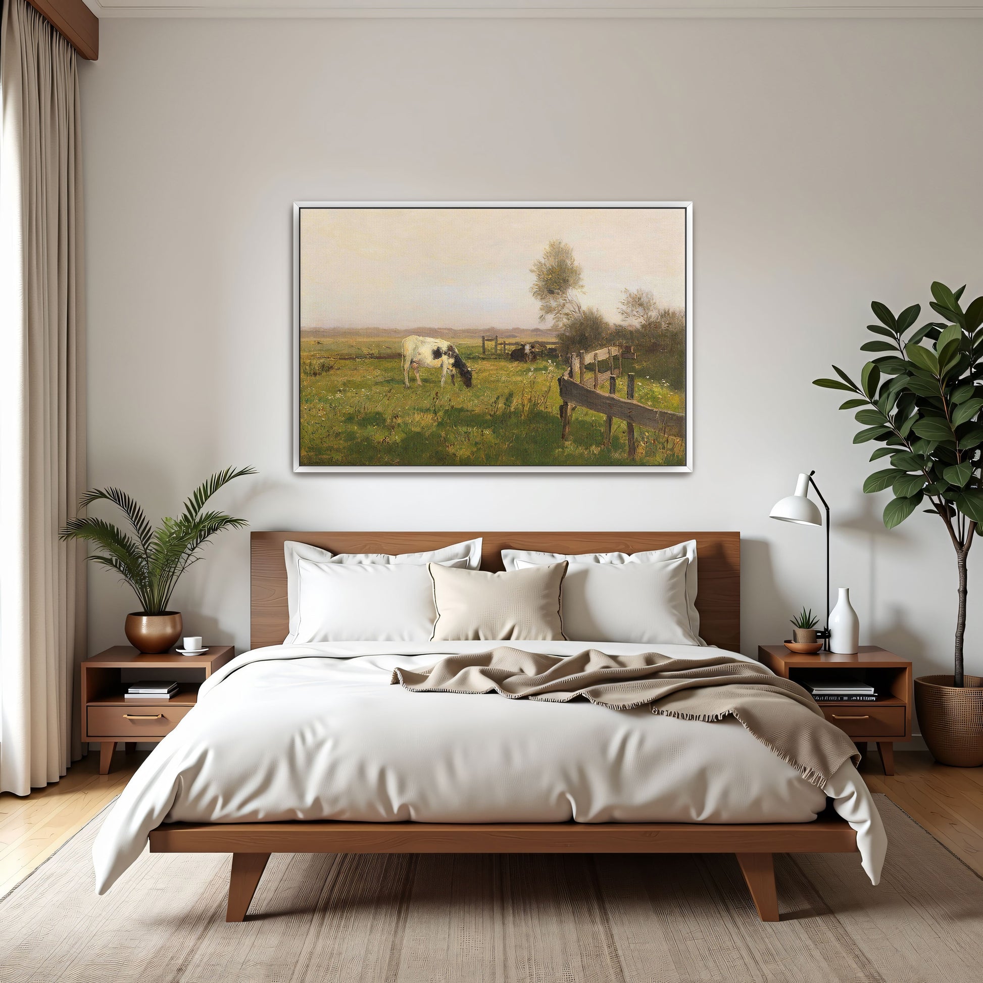 Cows Grazing In A Field With A Wooden Fence By Eugen Jettel