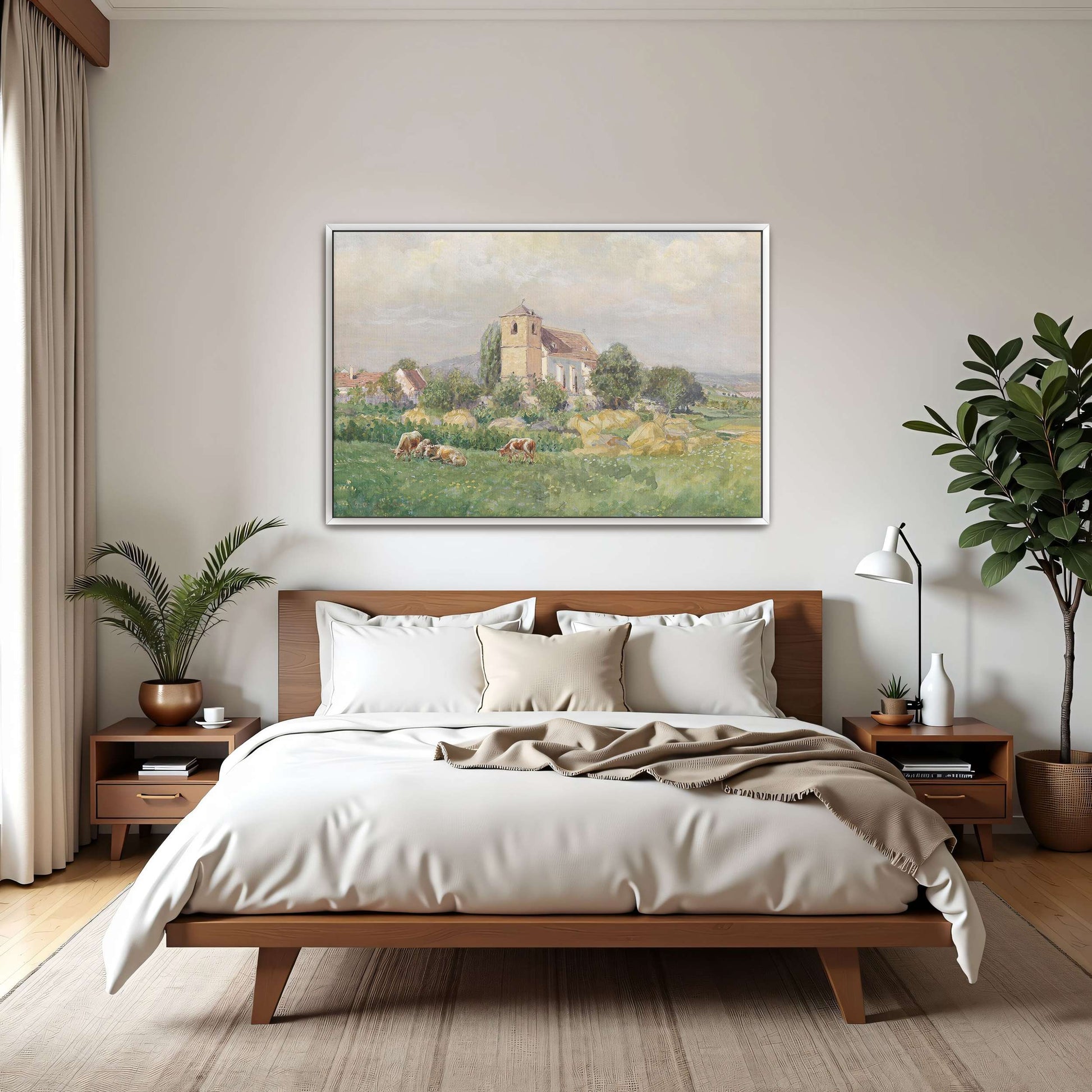 Church and cows in a field by Eugen Jettel