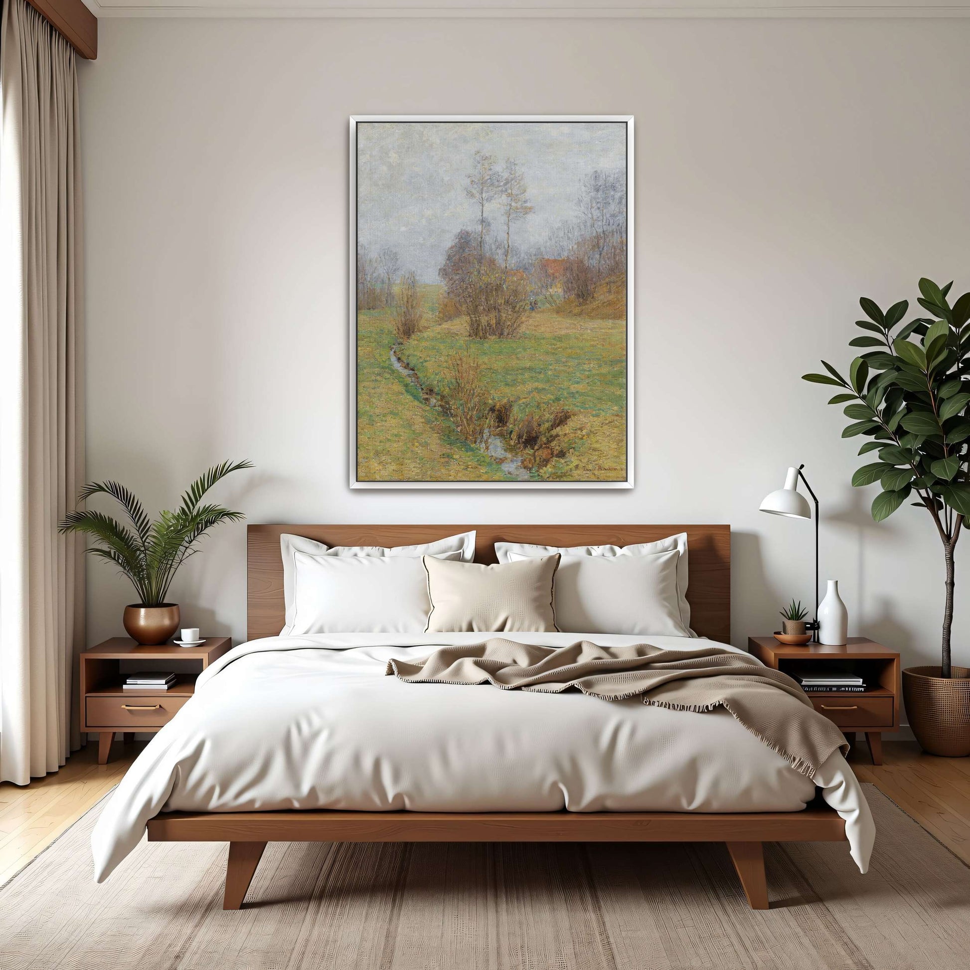 A stream flows through a grassy field by Paul Baum
