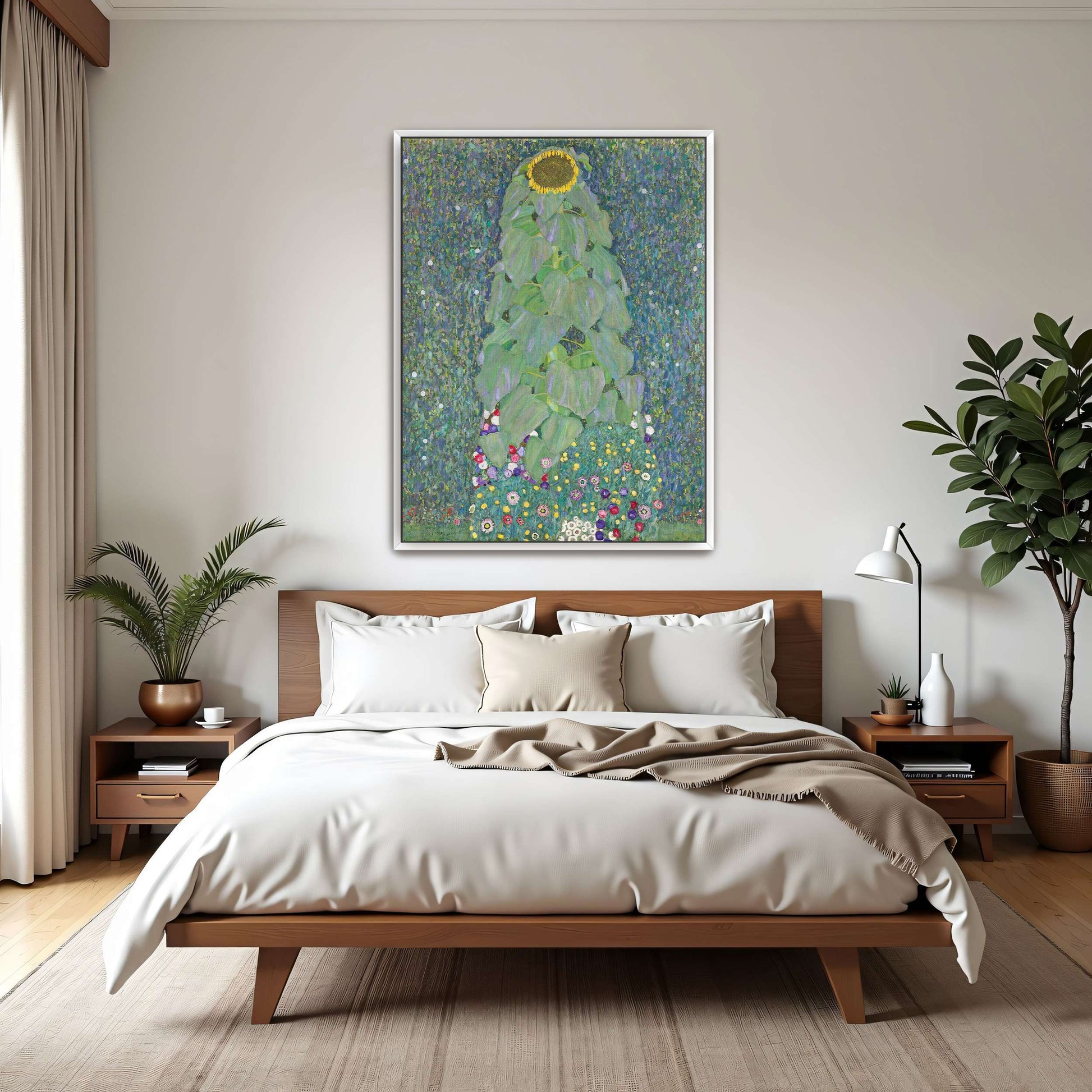 A single sunflower in a field of flowers by Gustav Klimt