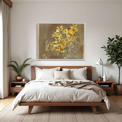 Yellow flowers on brown background by Hannah Borger Overbeck
