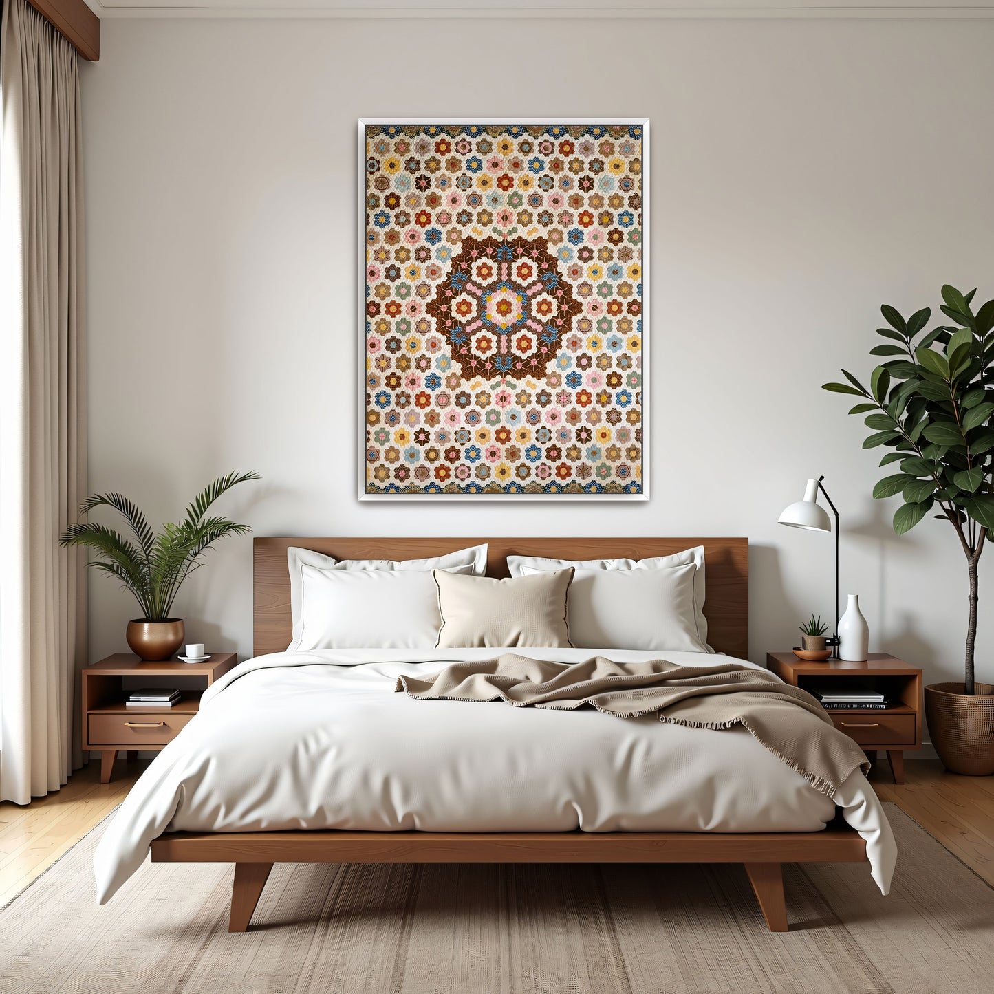 Honeycomb Quilt Patterned Floral Design By Elizabeth Van Horne Clarkson