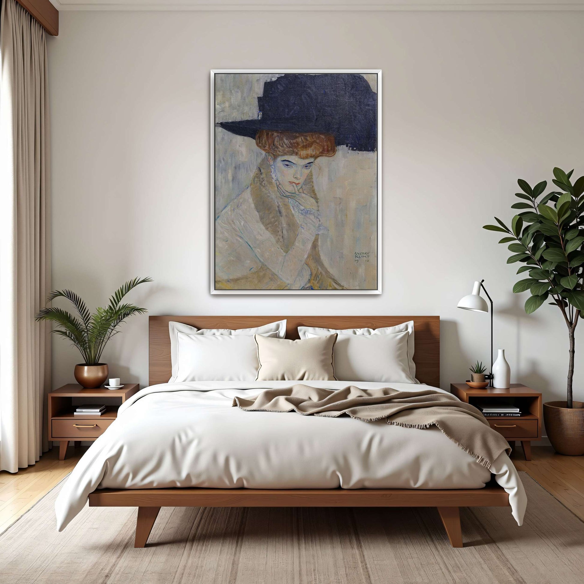 Woman in a black hat, portrait by Gustav Klimt