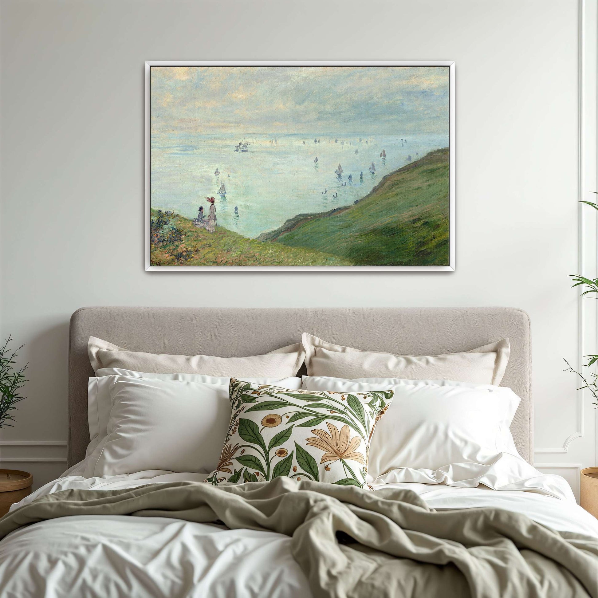 Two Figures On A Cliff Overlooking A Sea Of Boats By Claude Monet