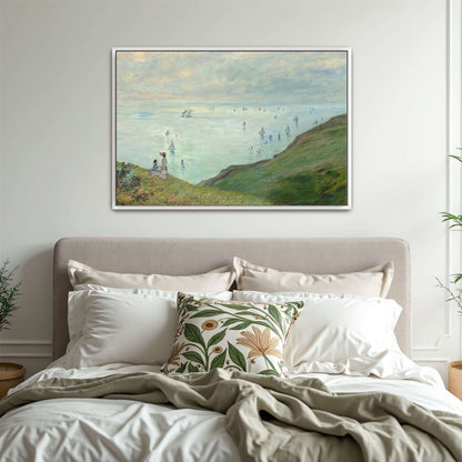 Two Figures On A Cliff Overlooking A Sea Of Boats By Claude Monet