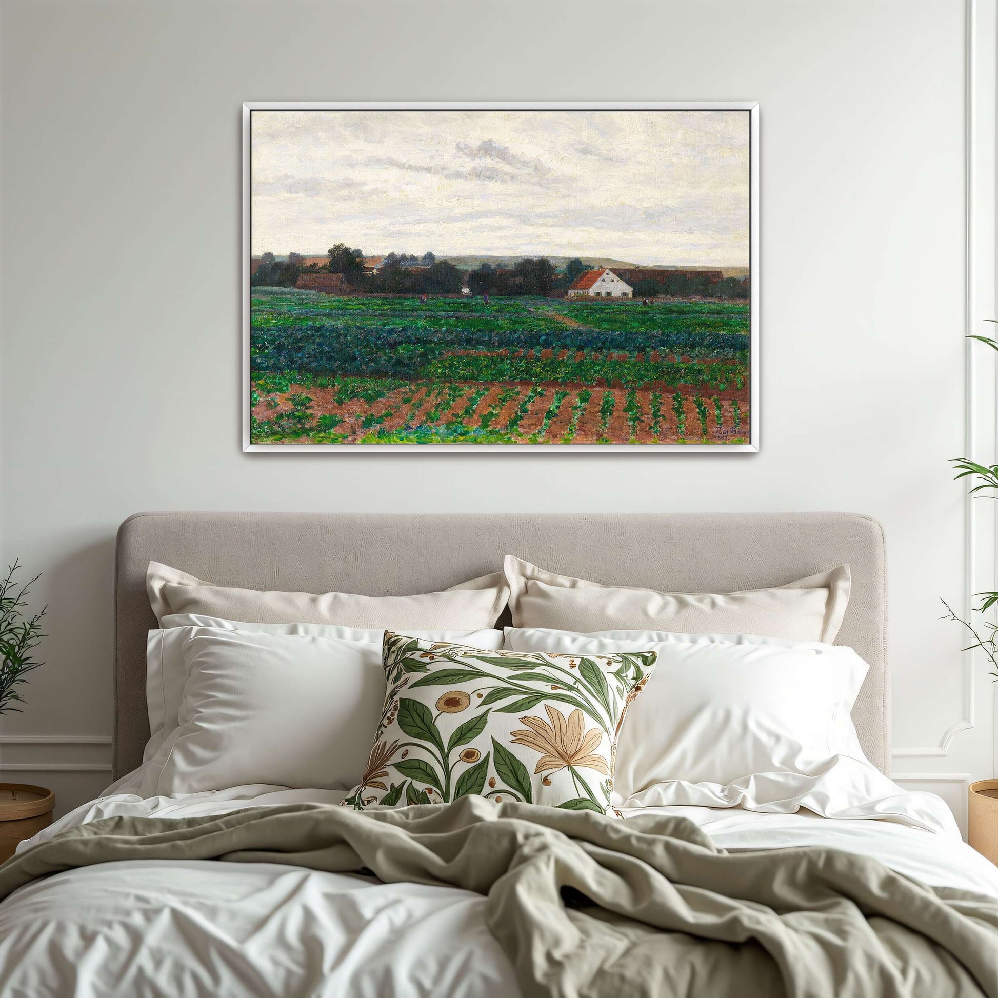Farmhouse In A Field With Cloudy Sky By Paul Baum