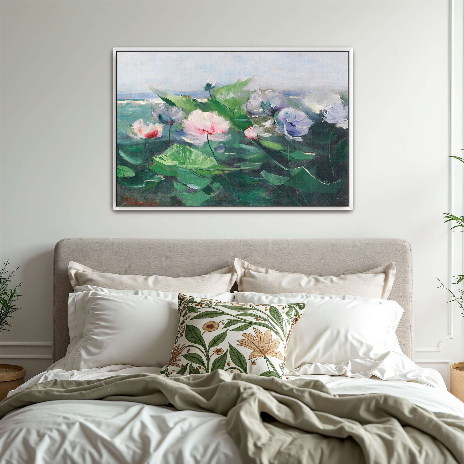 Water lilies in a pond with green leaves by Karl Hagemeister