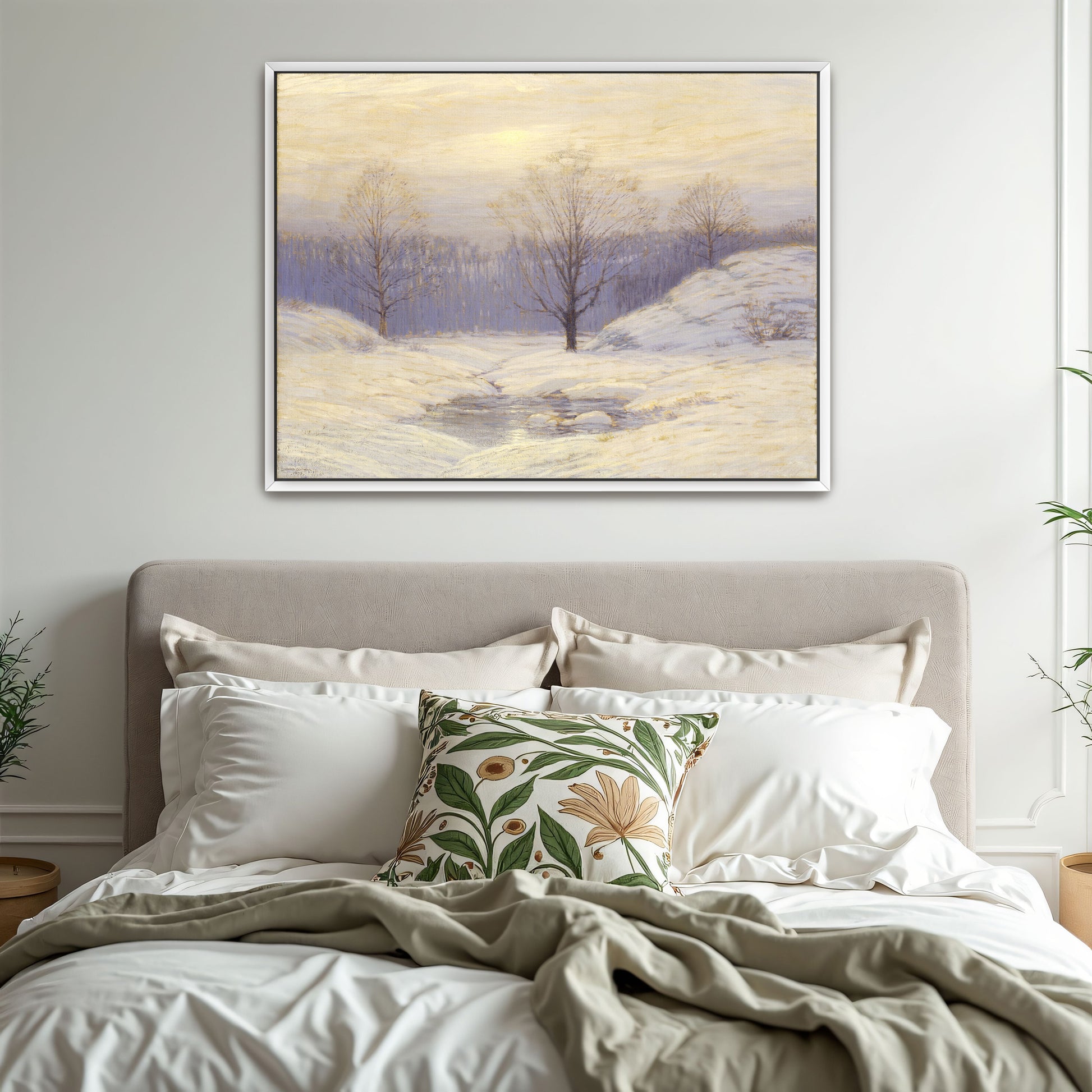 Winter Landscape With Stream And Trees By Leonard Ochtman