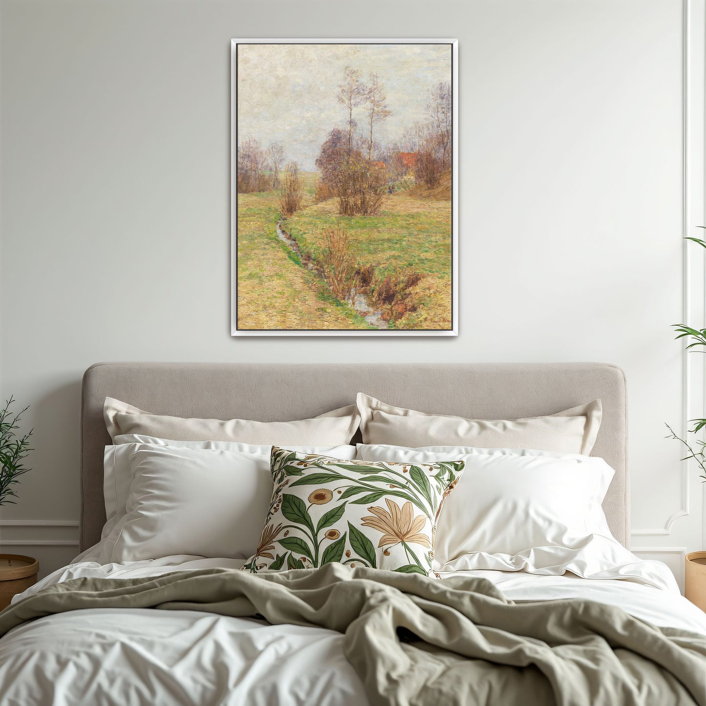 Stream Through Fields, Trees And Cloudy Sky By Paul Baum