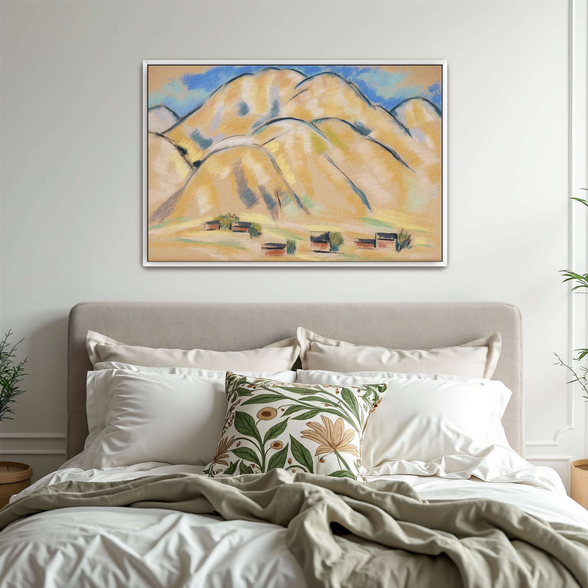 Pastel painting of hills and houses by Marsden Hartley