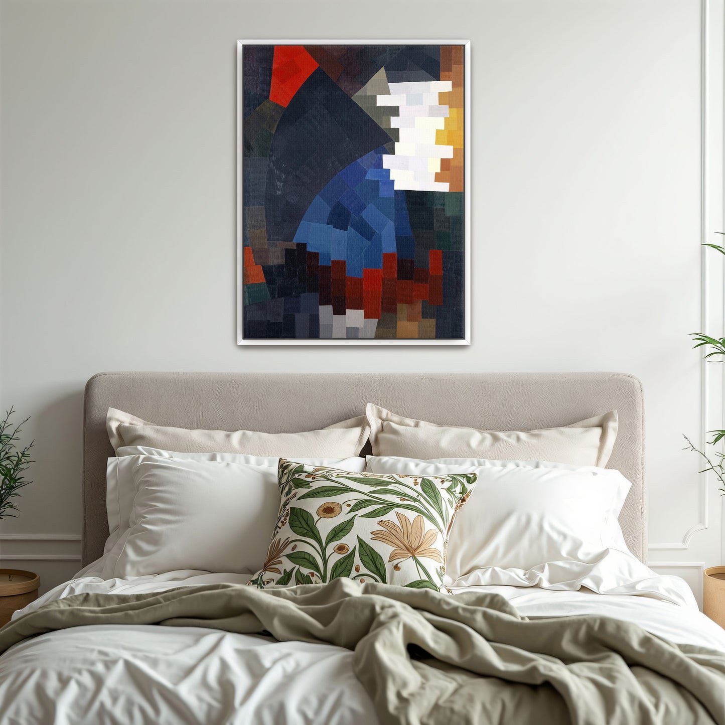 Geometric Abstract Composition With Red, Blue And White By Otto Freundlich