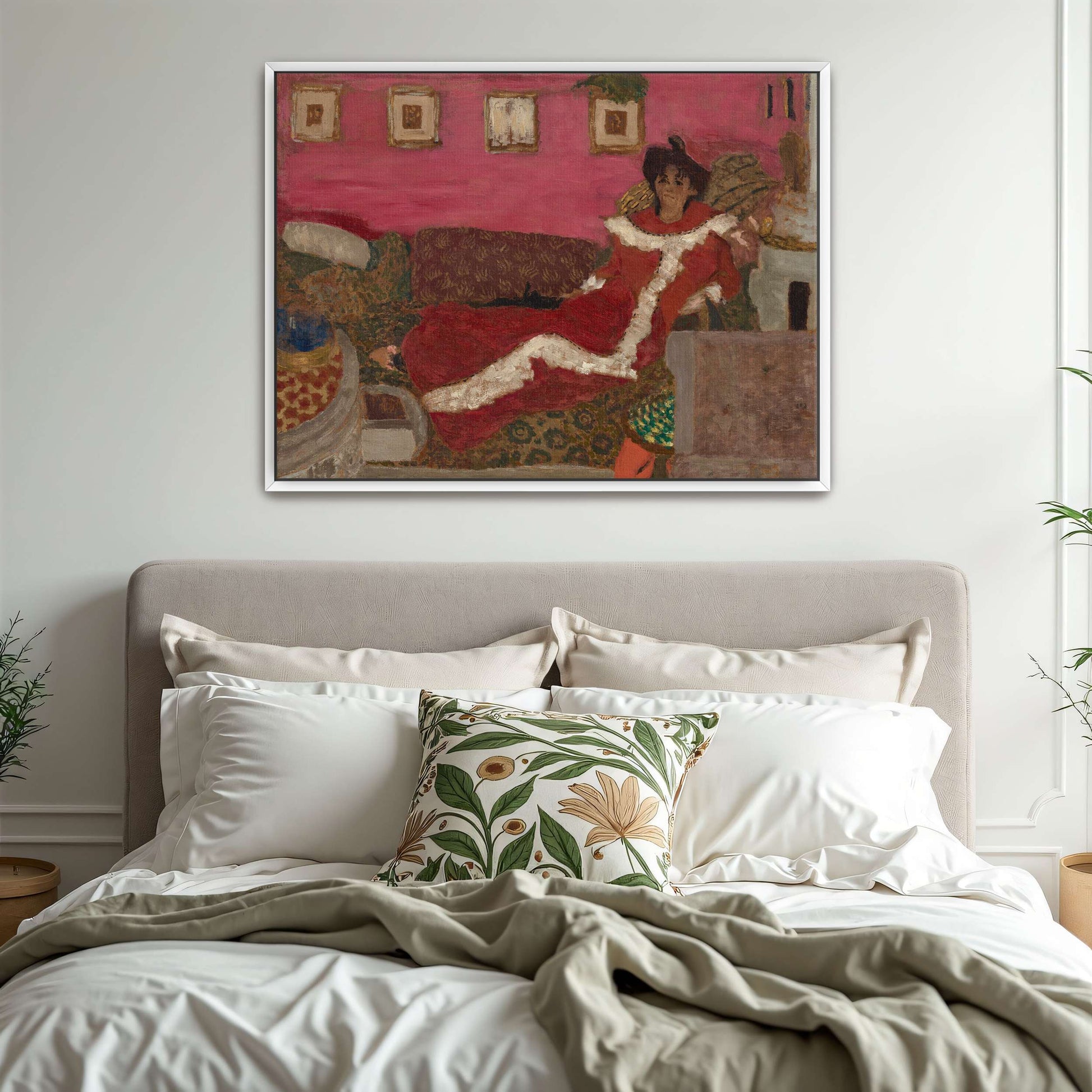 Woman in red dress on a couch by Édouard Vuillard