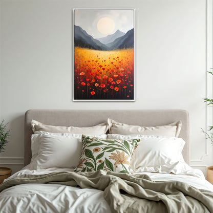 Poppies In A Field With Mountains And Moon By Yara Rabibzad