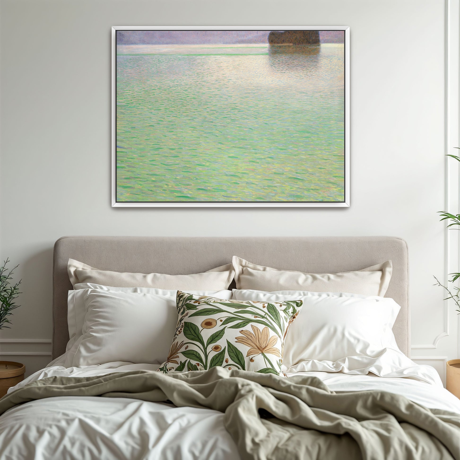 Calm Water With Single Island, Impressionist Style By Gustav Klimt