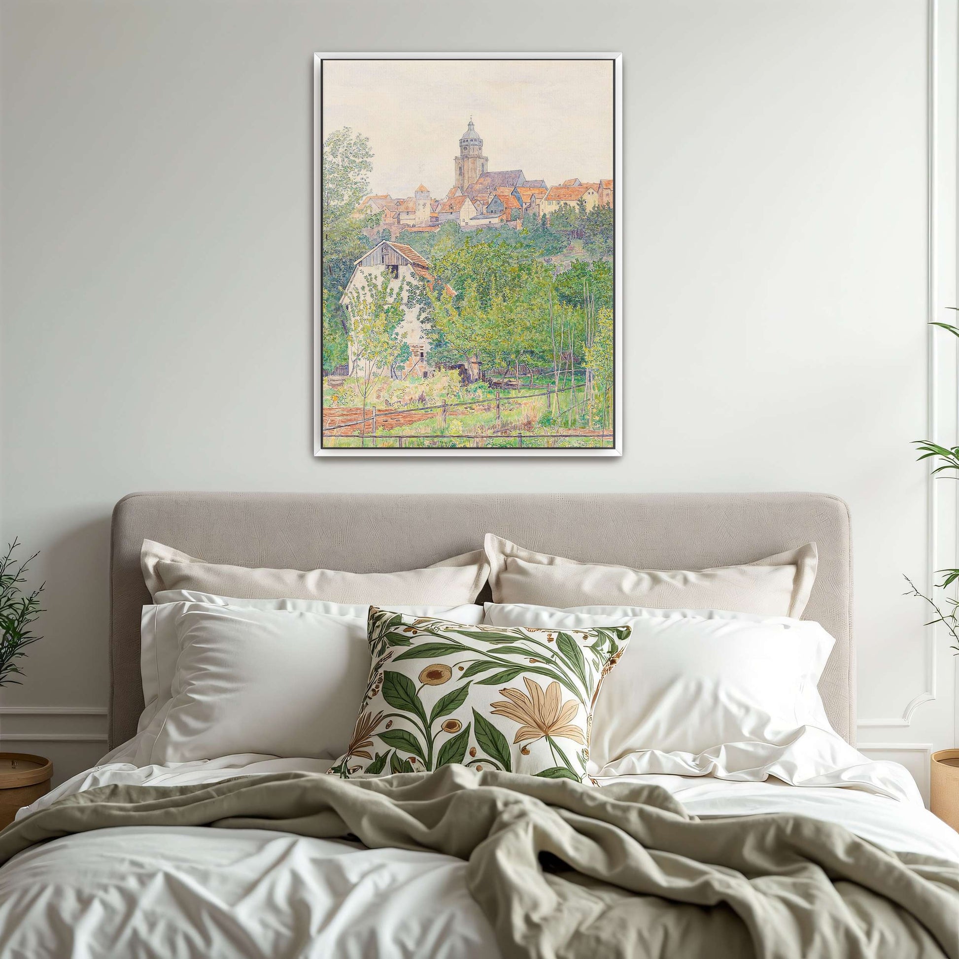 Village landscape with church tower by Paul Baum