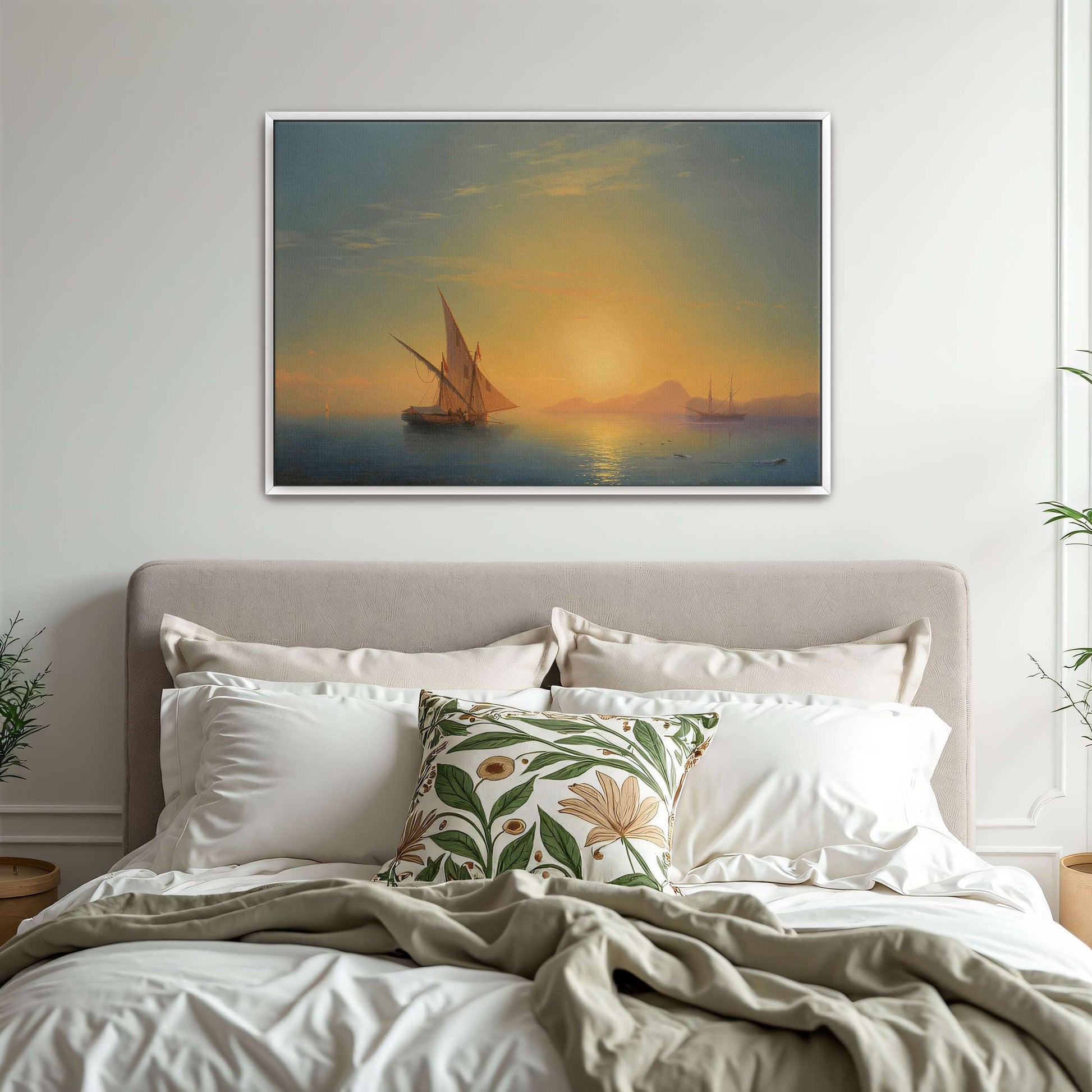 Sailboats at sunset over a calm sea by Ivan Konstantinovich Aivazovsky
